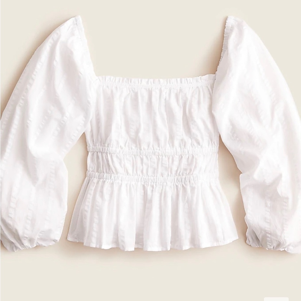 J.Crew Puff-sleeve textured cotton top. Never worn, with tag.